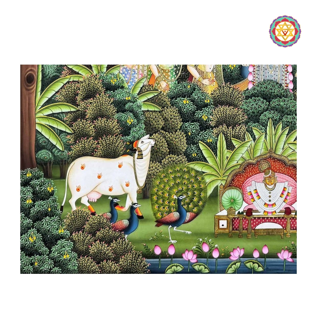 Traditional forest leela Shrinathji pichwai wall art with heritage craftsmanship