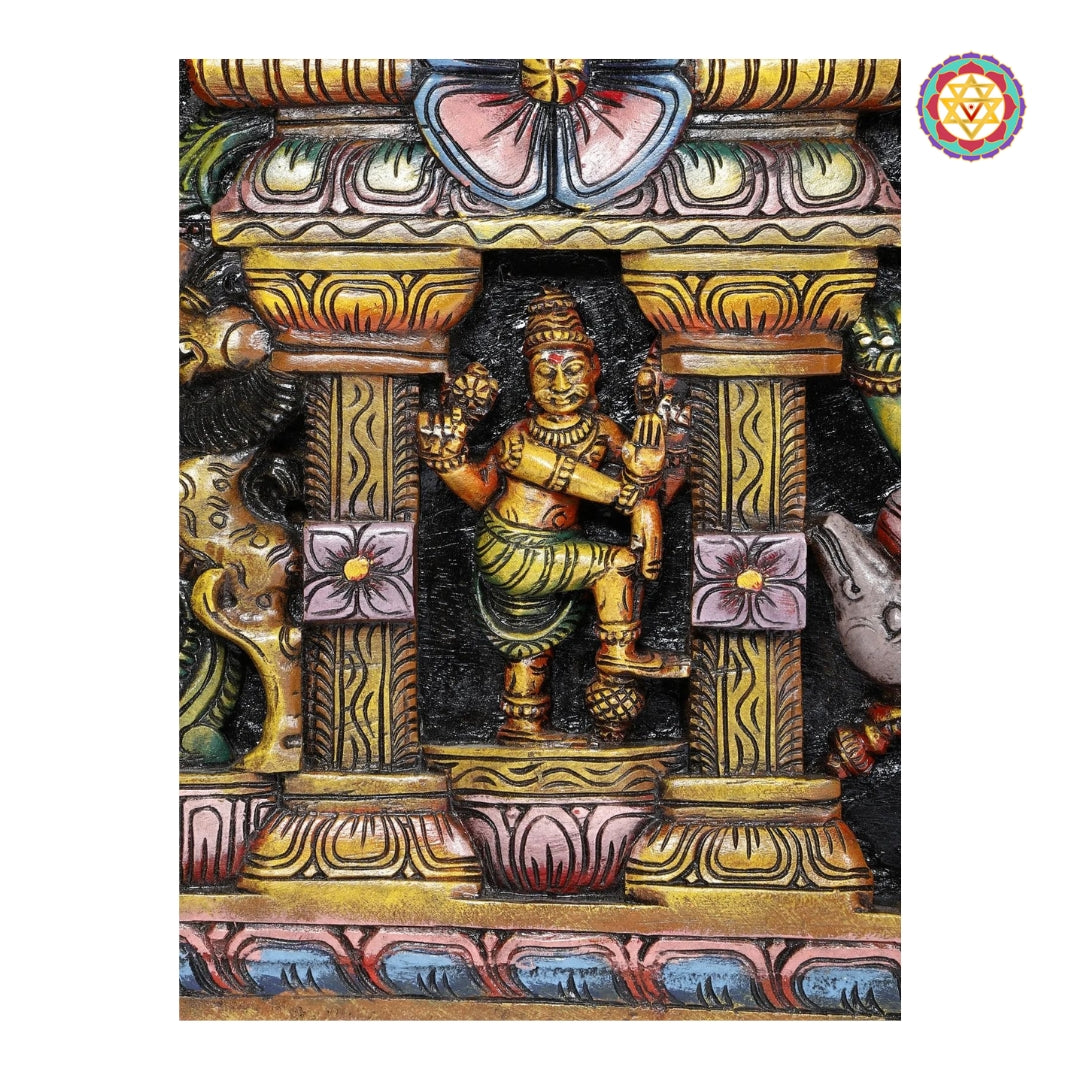 Full view of large Lord Ganesha wooden wall panel with ornate sculpted design