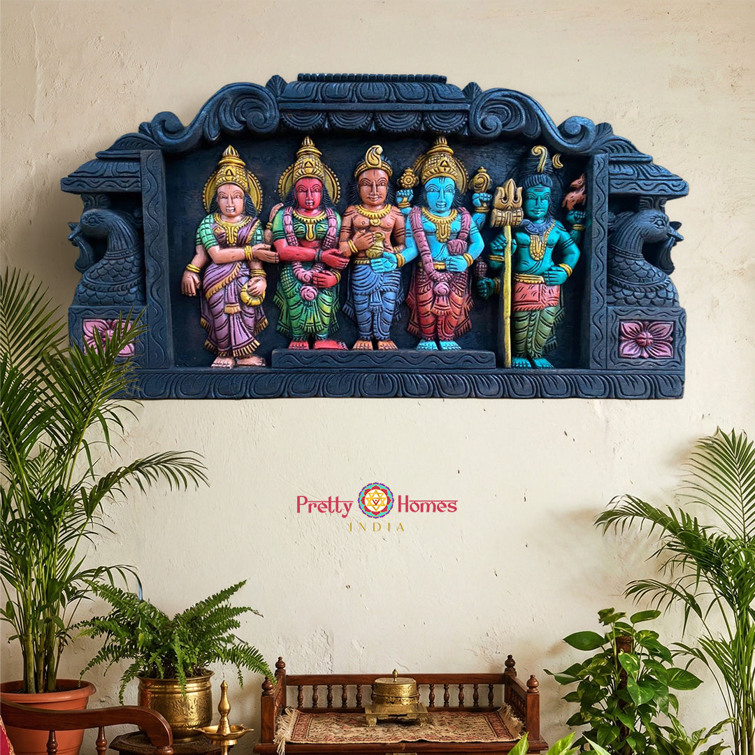Thirty-six inch horizontal gopuram-style wall panel with intricate temple carving