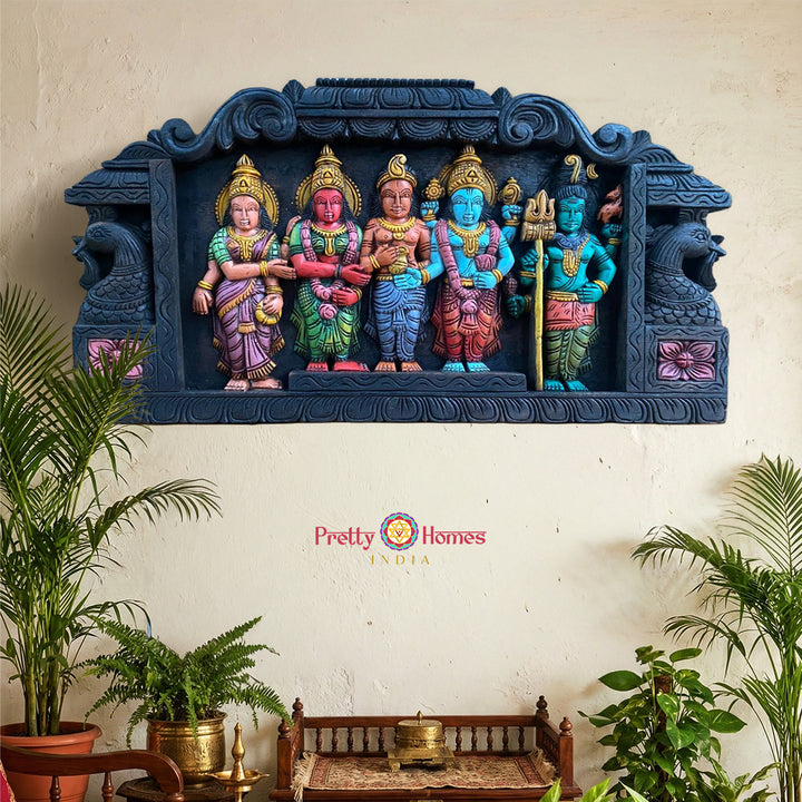 Thirty-six inch horizontal gopuram-style wall panel with intricate temple carving