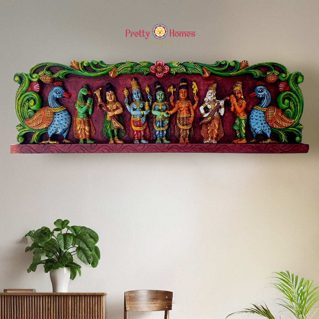meenakshi kalyanam wood carving wall decor panel