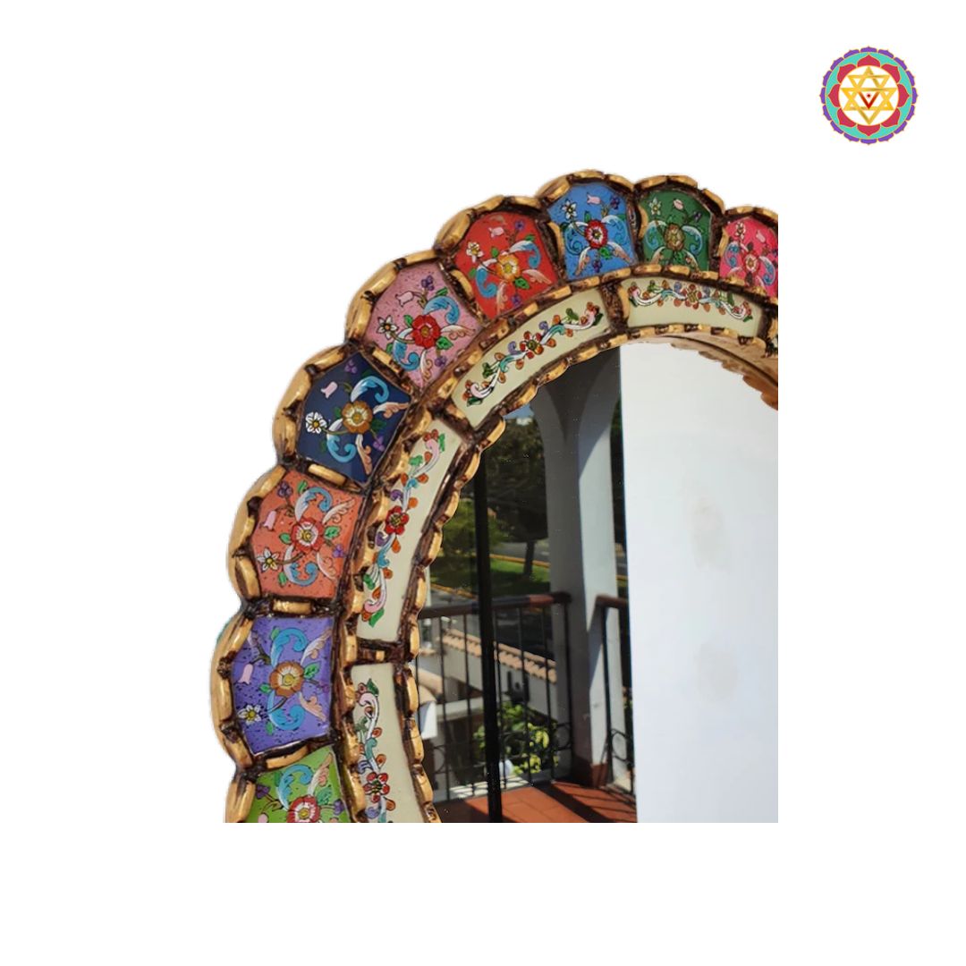 artistic round mirror wooden frame handpainted