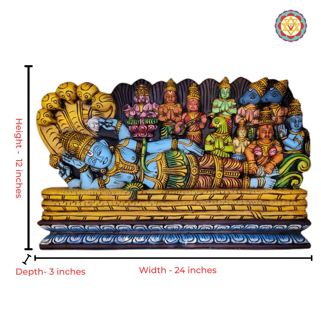 multicolour wooden vishnu panel for pooja room decor