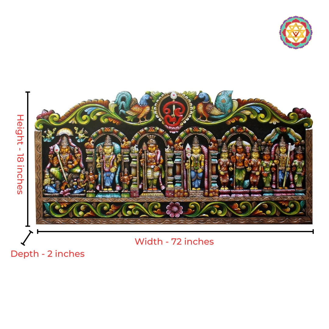 Traditional Lord Murugan wood panel with intricate sculpted detailing