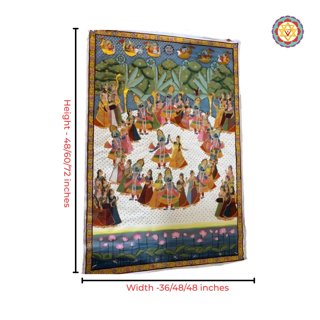 Indian devotional Krishna Raas Leela Pichwai wall decor