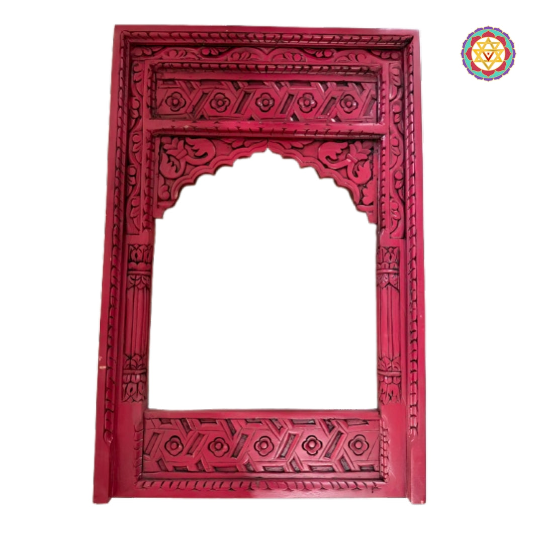 Elegant carved wooden jharokha frame showcasing palace-style artistry