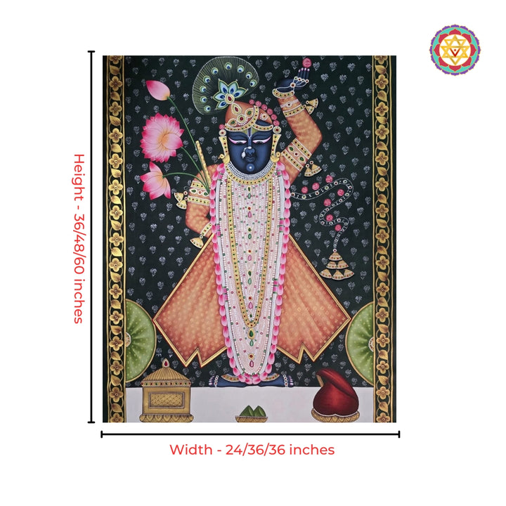Handpainted Shrinathji Darshan with golden border detailing