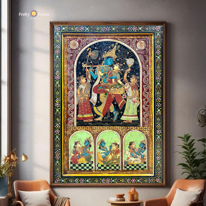 Handpainted Radha Krishna Pattachitra style wall panel