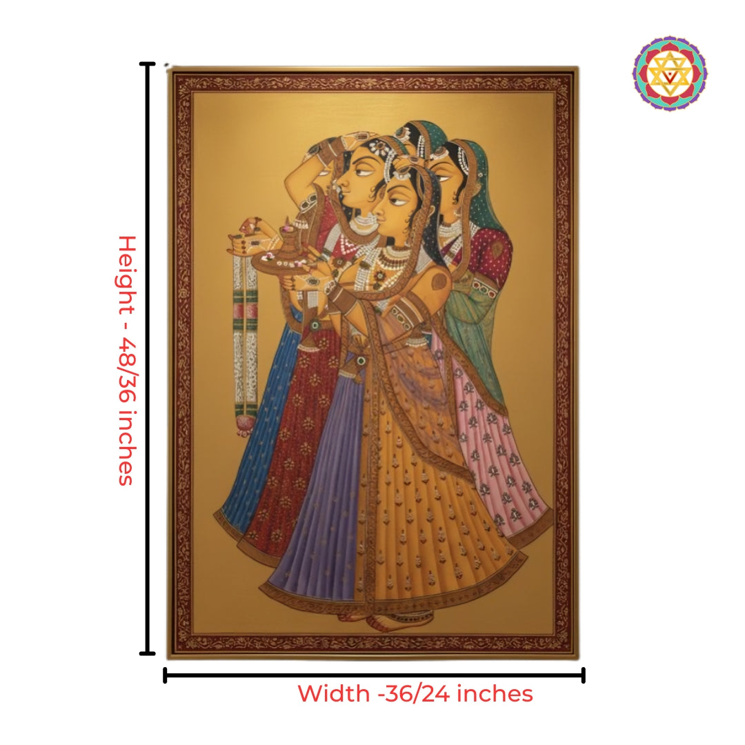 Traditional Pichwai Gopika pooja thali devotional painting