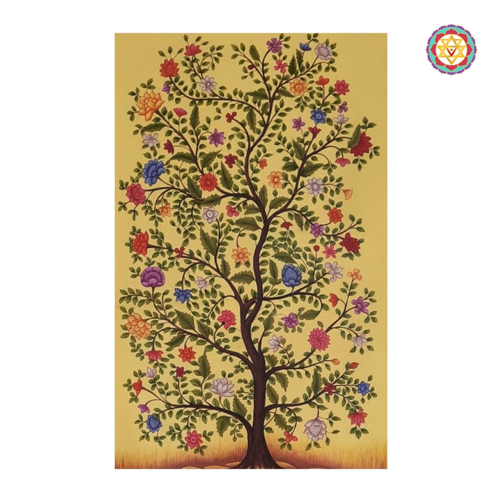 Traditional Pichwai painting of Kalpavriksha with florals