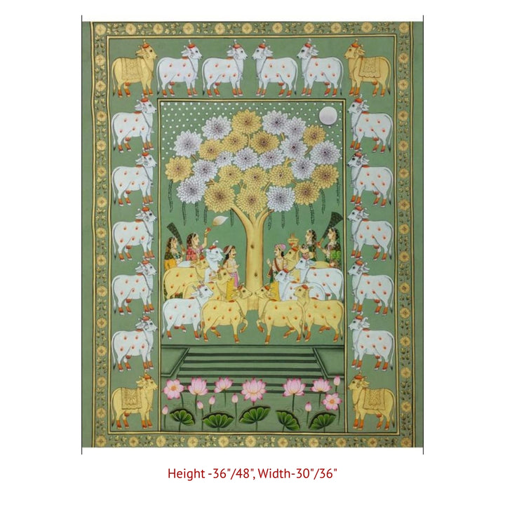 Sacred Khejri Pujan Pichwai painting symbolizing gratitude prosperity and spiritual blessings
