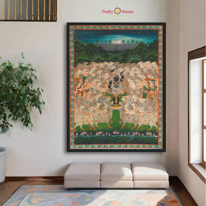 hand painted pichwai painting gopashtami celebration