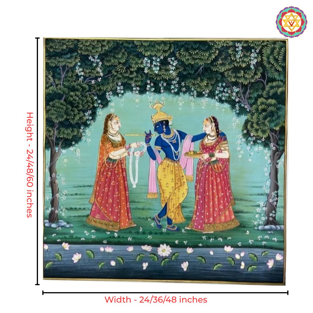 Pichwai painting featuring Krishna with Gopikas in Vrindavan.