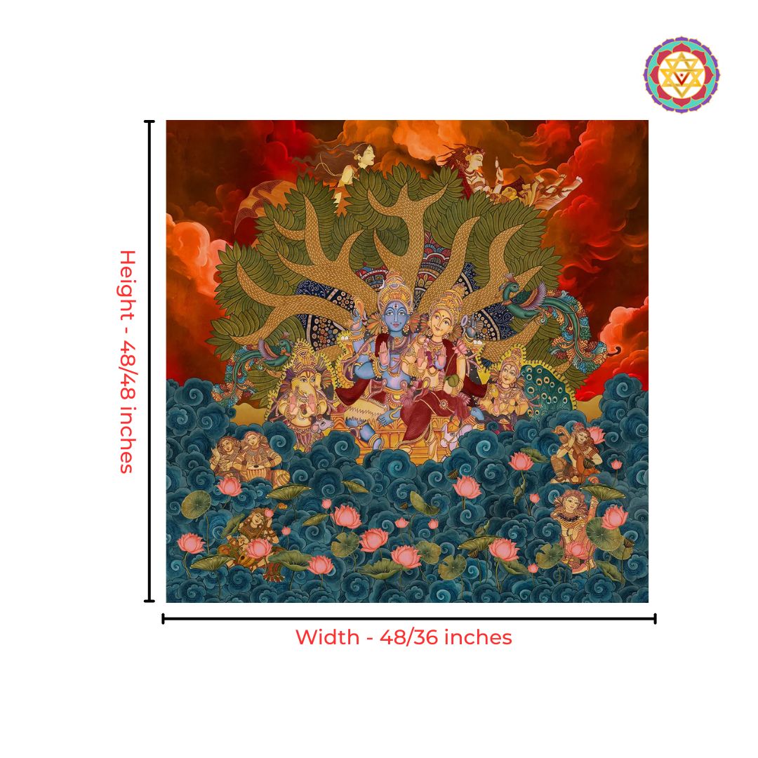 pichwai wall decor with lotus motifs and divine figures