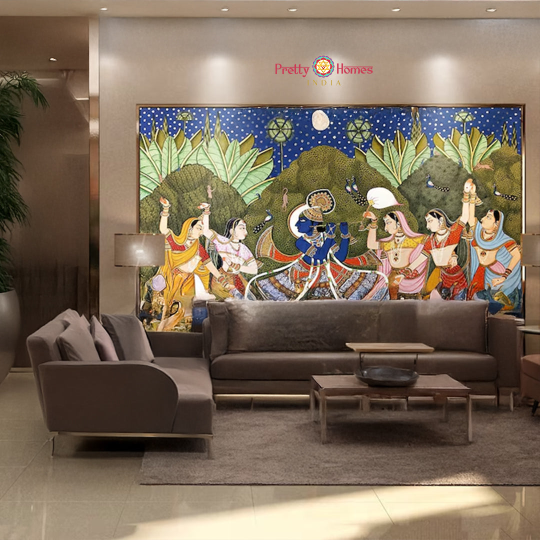 hand painted pichwai painting raas krishna gopikas
