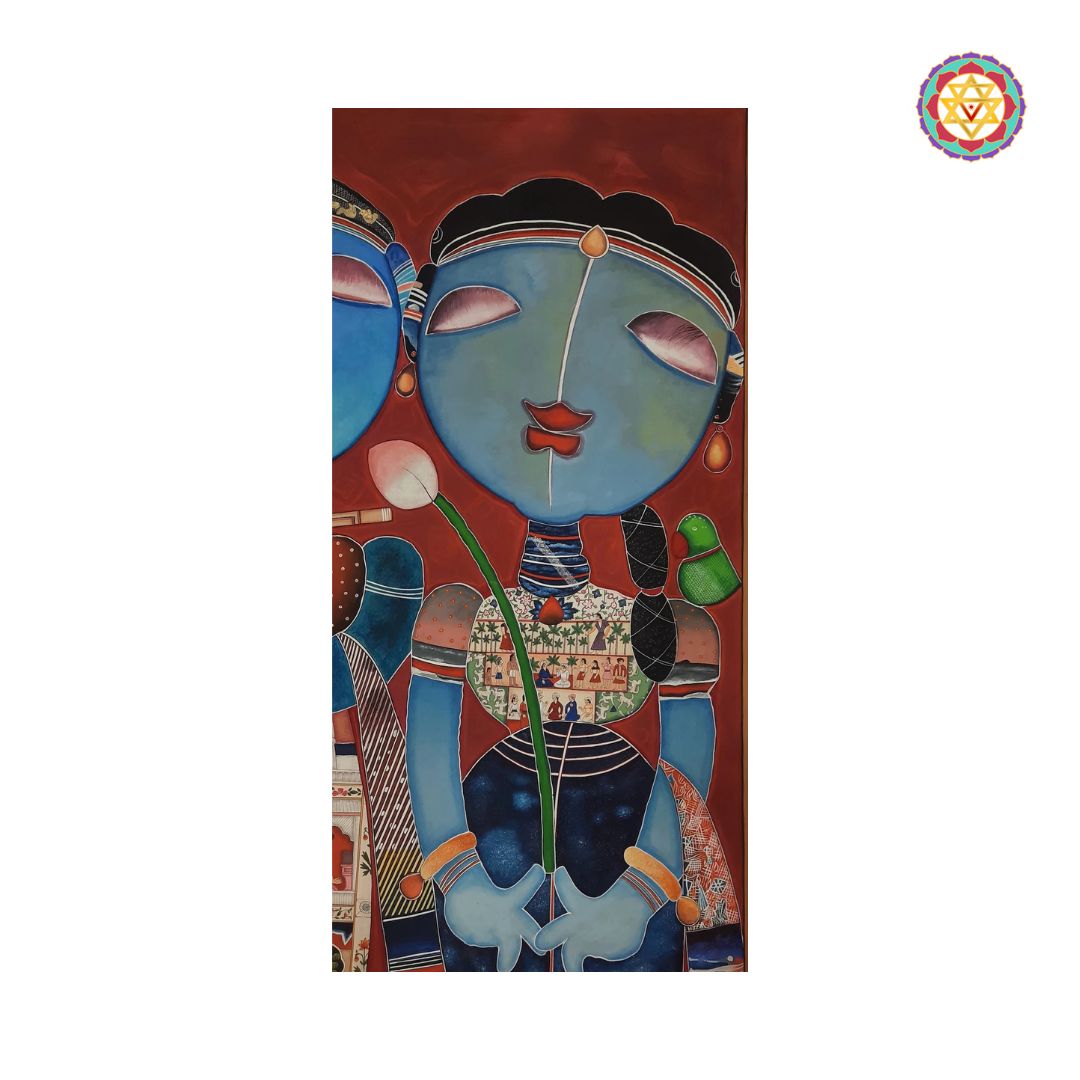 radha krishna pichwai wall decor on cotton cloth handpainted