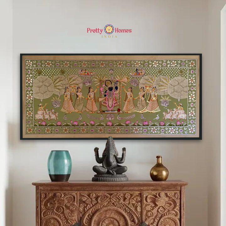 hand painted pichwai painting shrinathji darshan gopikas