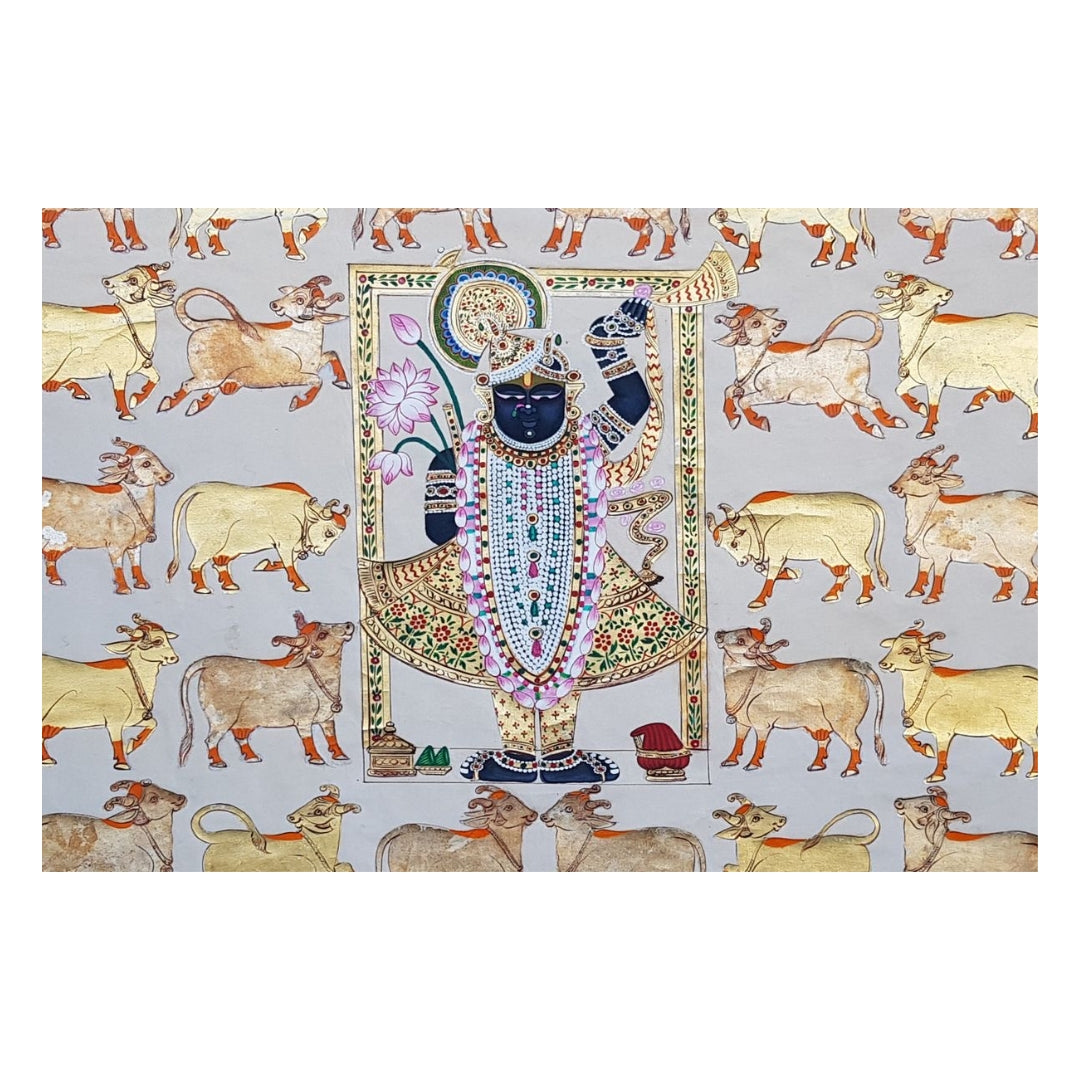 Traditional Krishna Shrinathji Pichwai artwork symbolizing prosperity and divine grace