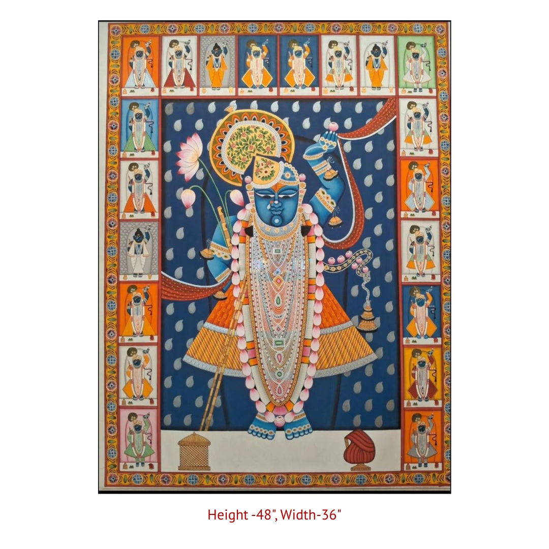 Traditional Shrinathji devotional artwork featuring ornate decorative border detailing