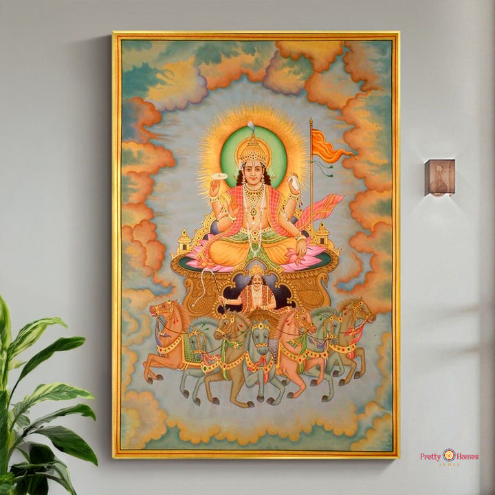 handpainted pichwai wall art surya chariot with seven horses
