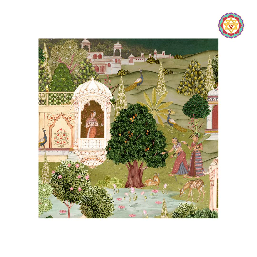 enchanted garden pichwai painting on cotton cloth traditional art