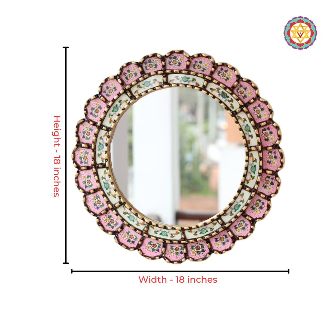modern pink round mirror handcrafted wooden frame