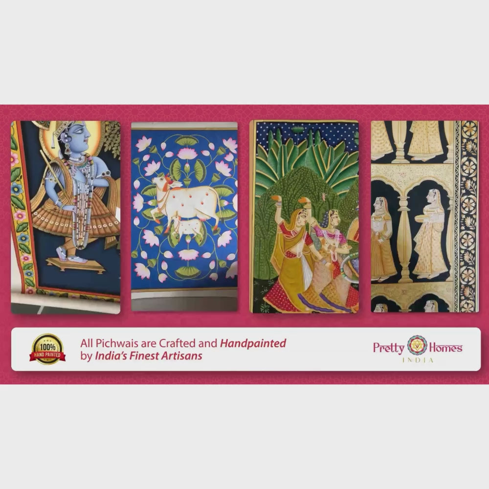 Shrinathji with Cows Pichwai – Real Gold Handpainted Artwork