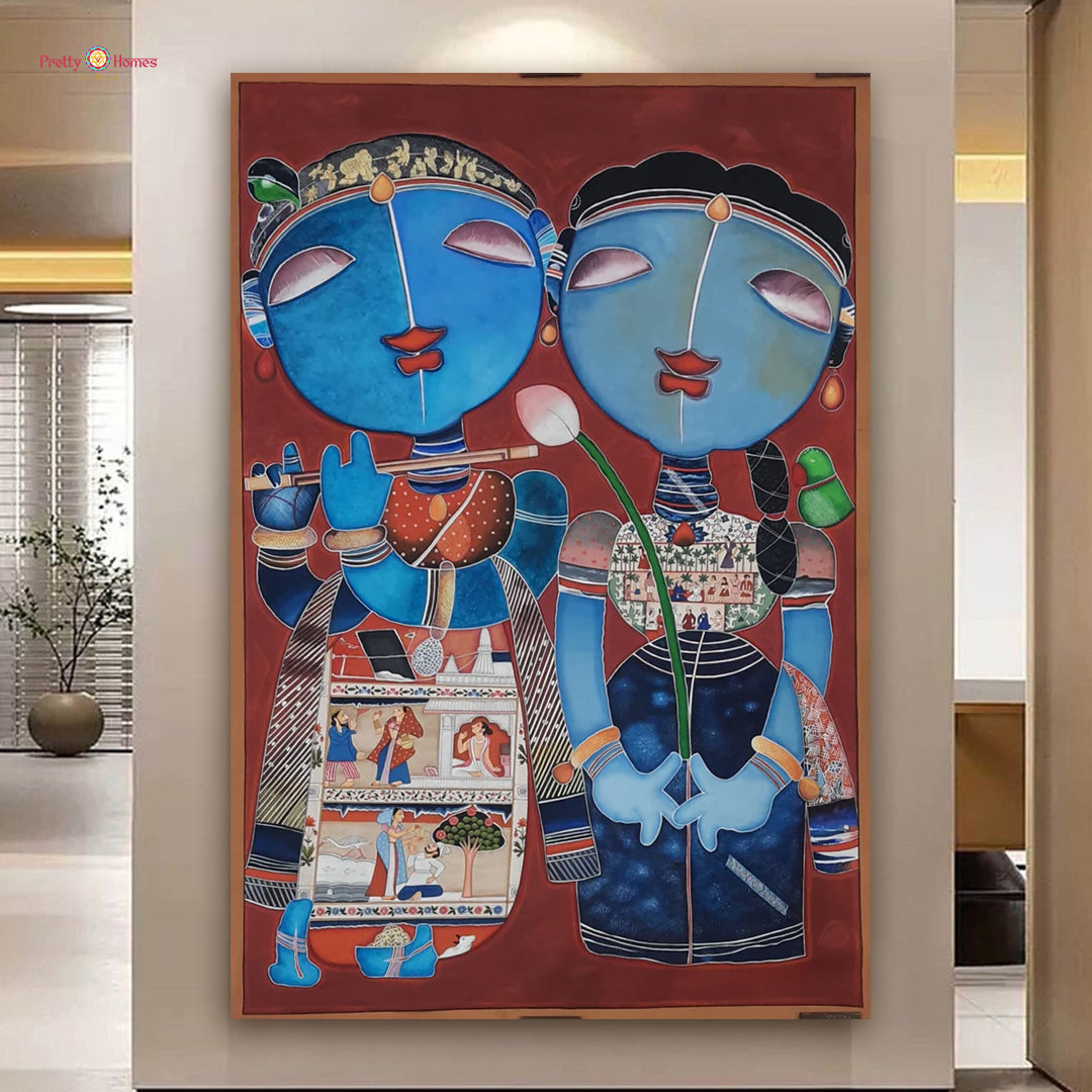 handpainted radha krishna pichwai wall art aesthetic composition