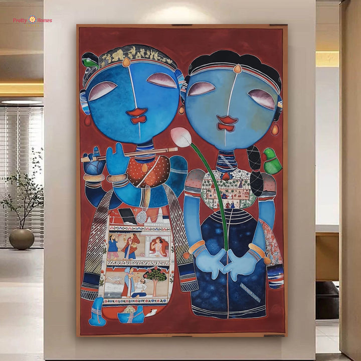 handpainted radha krishna pichwai wall art aesthetic composition