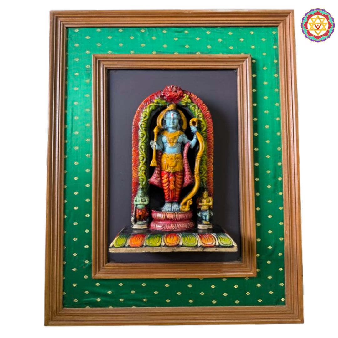 lord ram wooden wall decor ayodhya style carved face art - green color