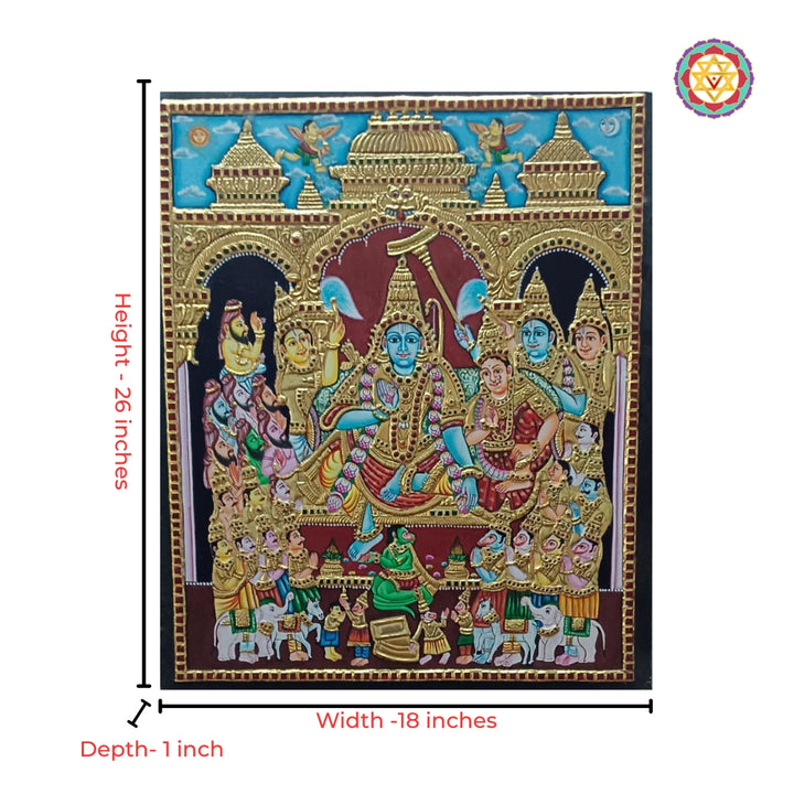 Intricate relief work on Ram Darbar Tanjore art