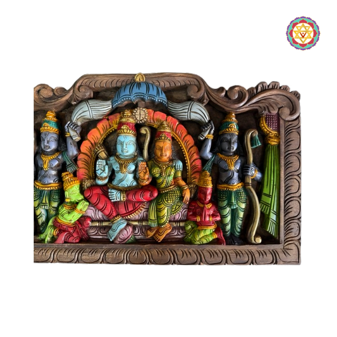 Intricate wood wall decor Ramayan Ram Darbar wall mount