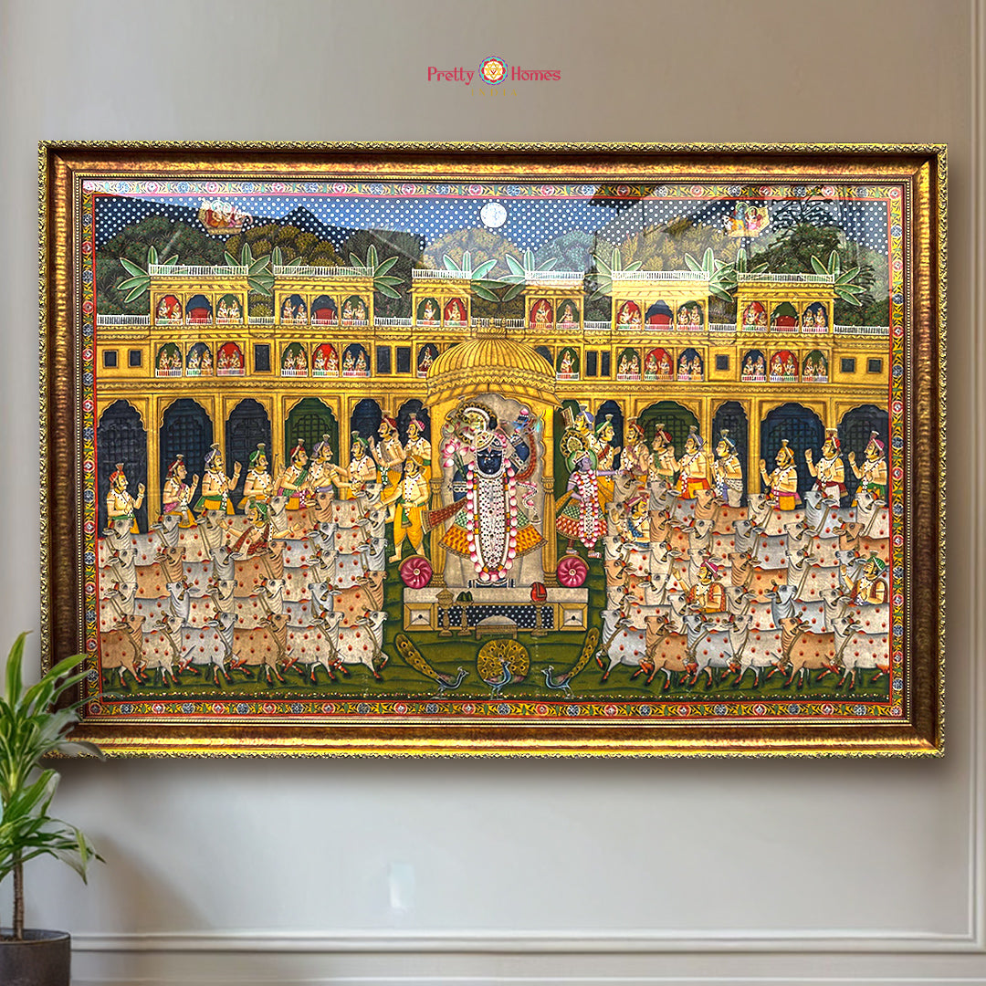handpainted royal court pichwai painting with traditional detailing
