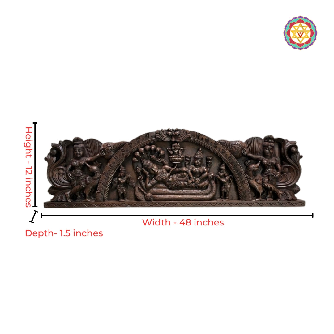 sacred resting vishnu wooden temple wall panel carving