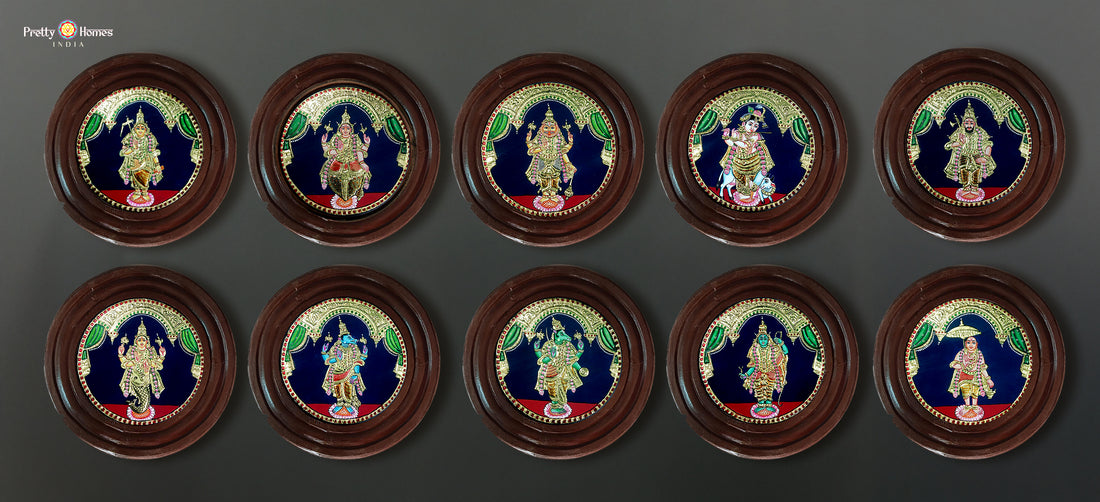 Vibrant Handcrafted Tanjore Painting Lord Vishnu Dasavatar