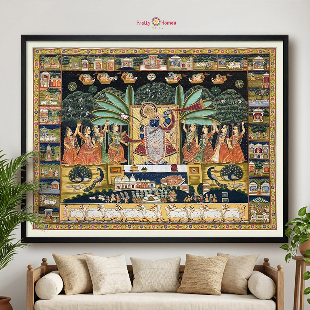 handpainted sharad purnima pichwai painting with gopikas