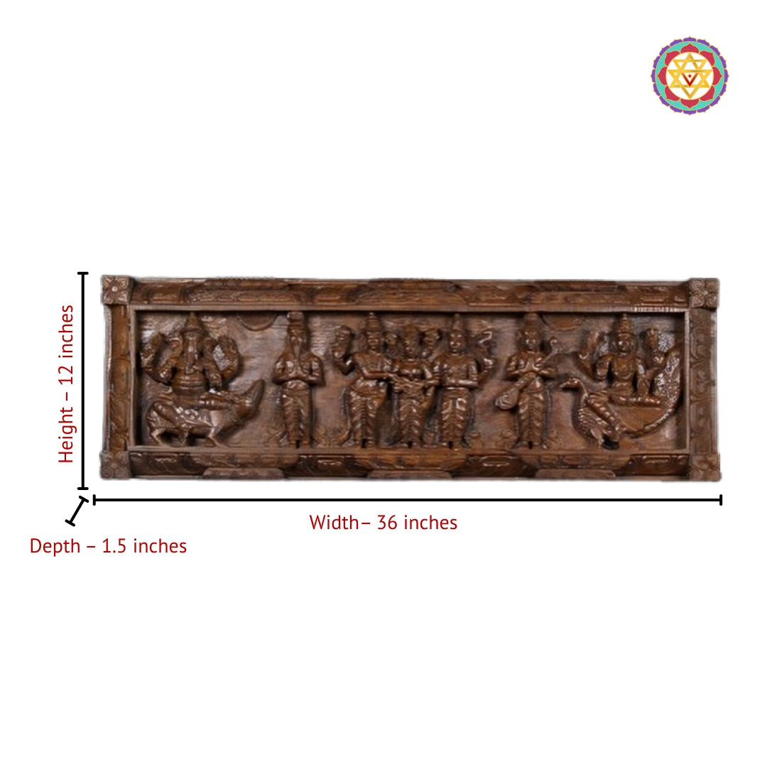 Handcrafted horizontal Shiva Parvati wedding panel with intricate South Indian temple detailing
