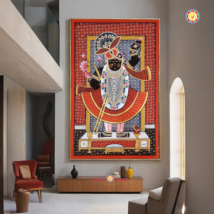 Handpainted Shrinathji darshan pichwai in traditional heritage detailing