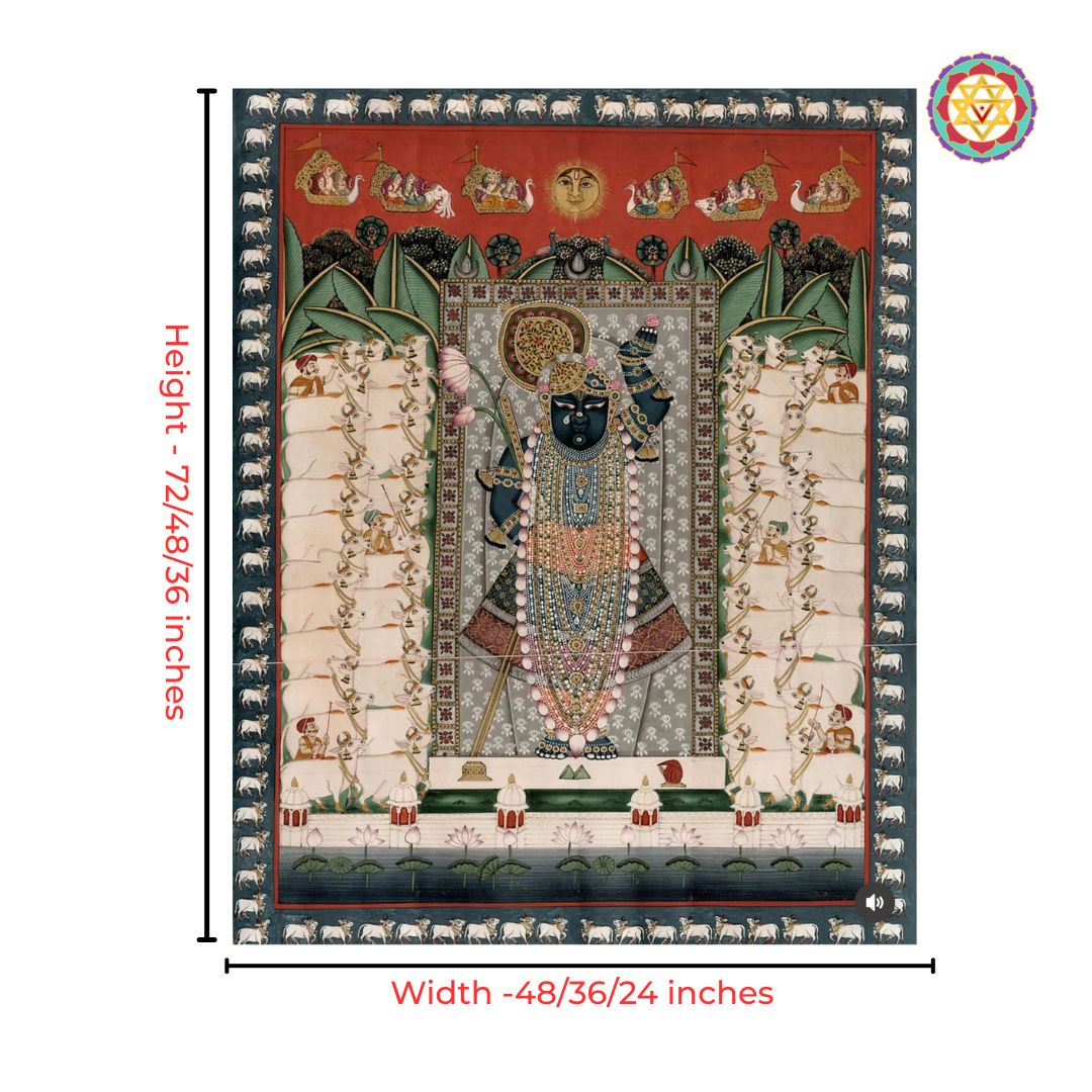 shrinathji pichwai painting with cow border