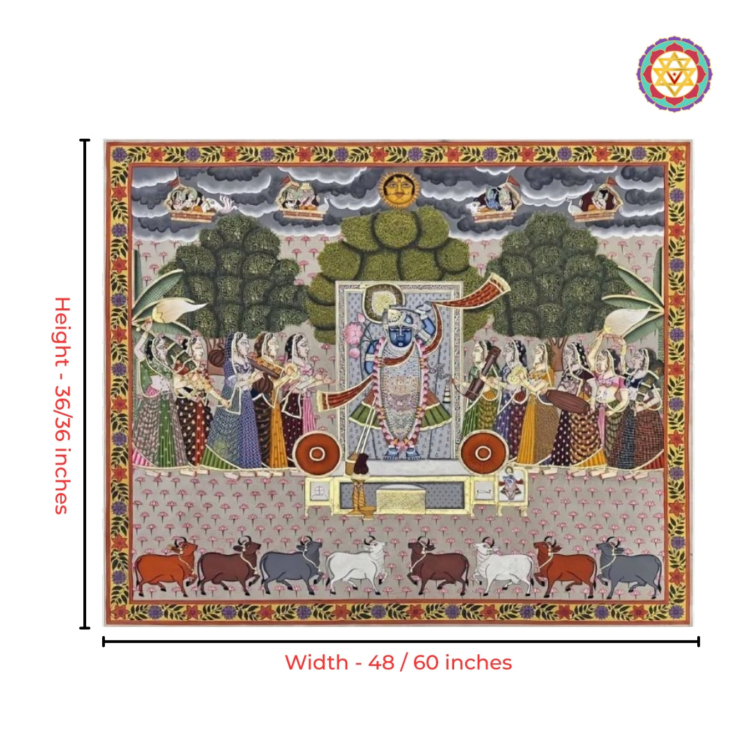 Full view of large Shrinathji pichwai wall art with traditional heritage composition