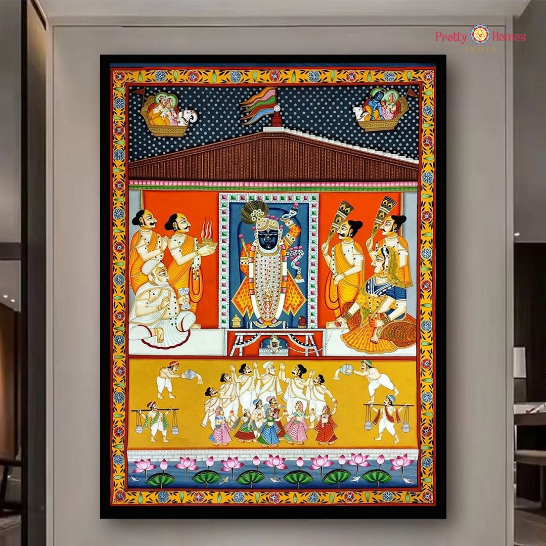 Handpainted Shrinathji Rajbhog Swaroop Pichwai painting