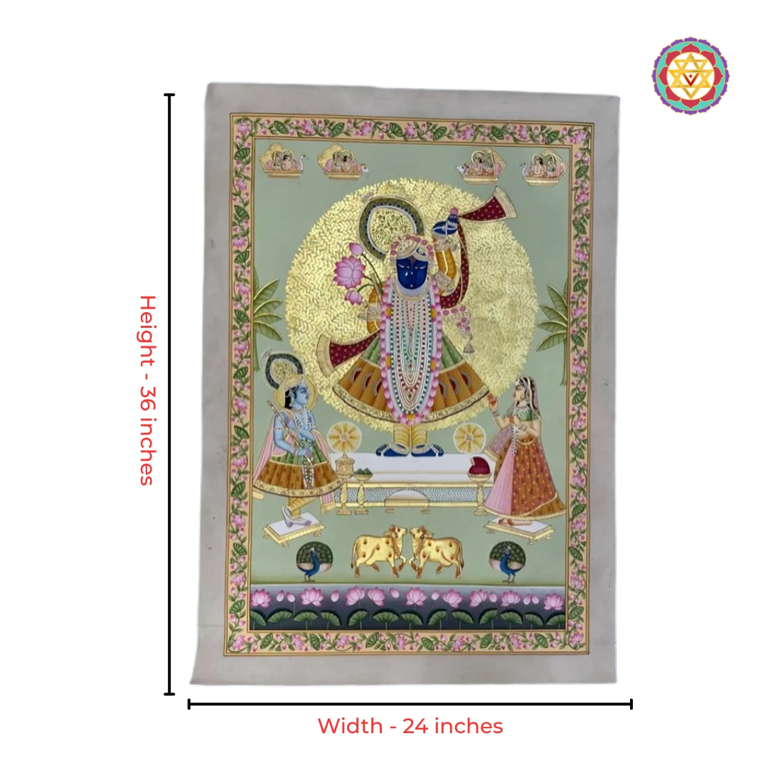 Traditional Kadamb tree devotional pichwai wall art featuring Shrinathji