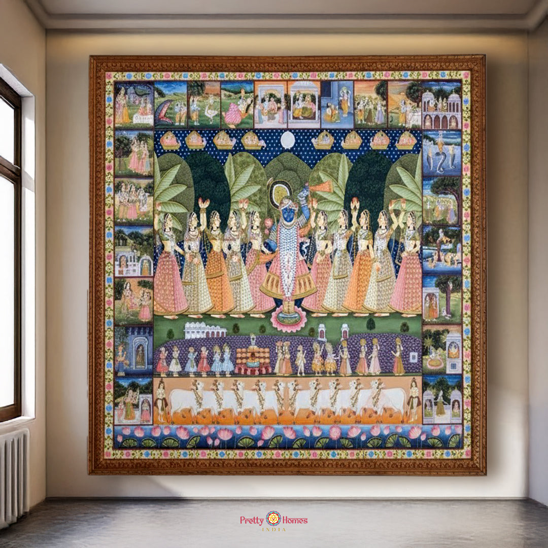 Handpainted Shrinathji Sharad Poornima Pichwai wall art