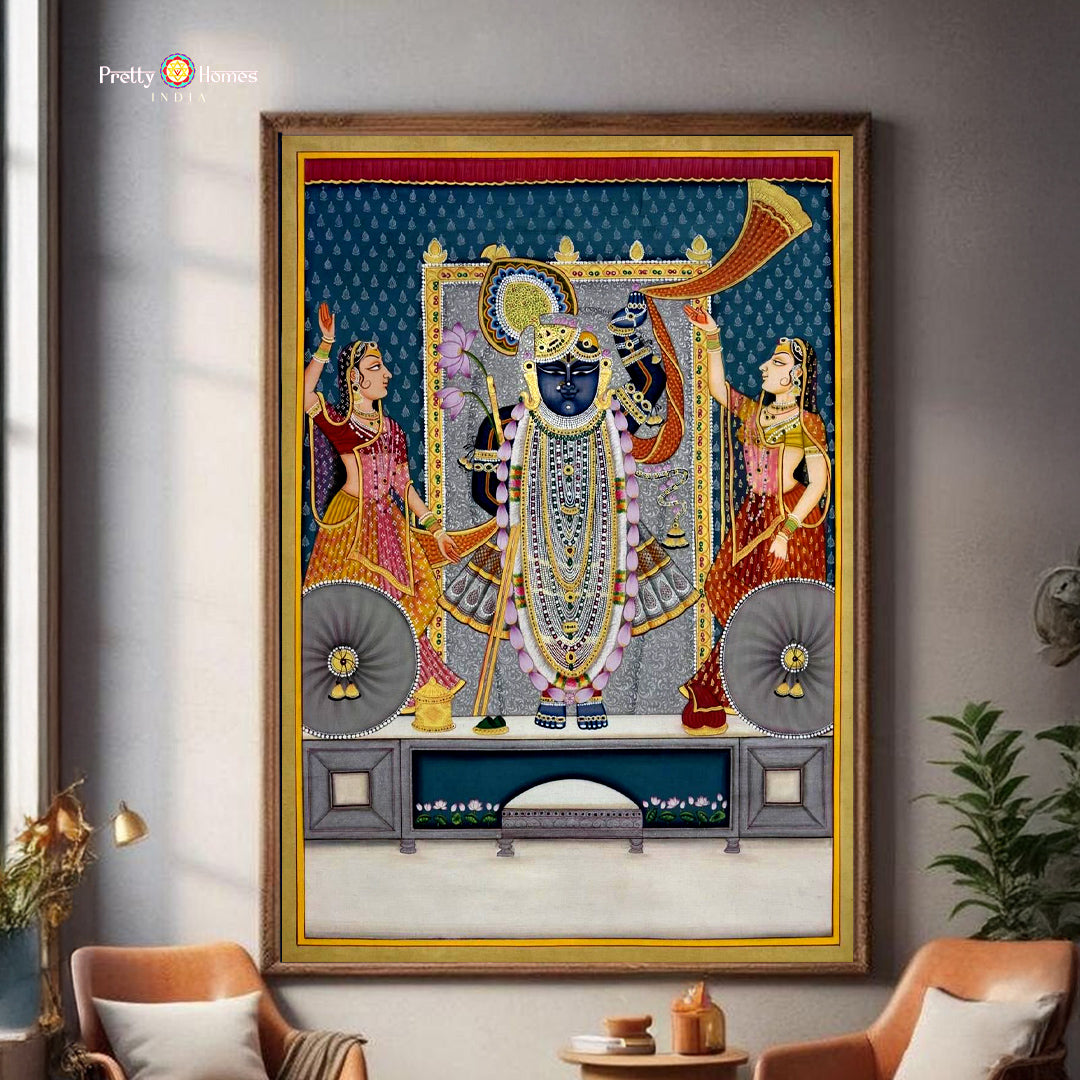 Handpainted paintings Shrinathji with Gopikas Pichwai art.