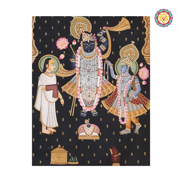 Traditional Pichwai painting of Shrinathji in ornate jharokha