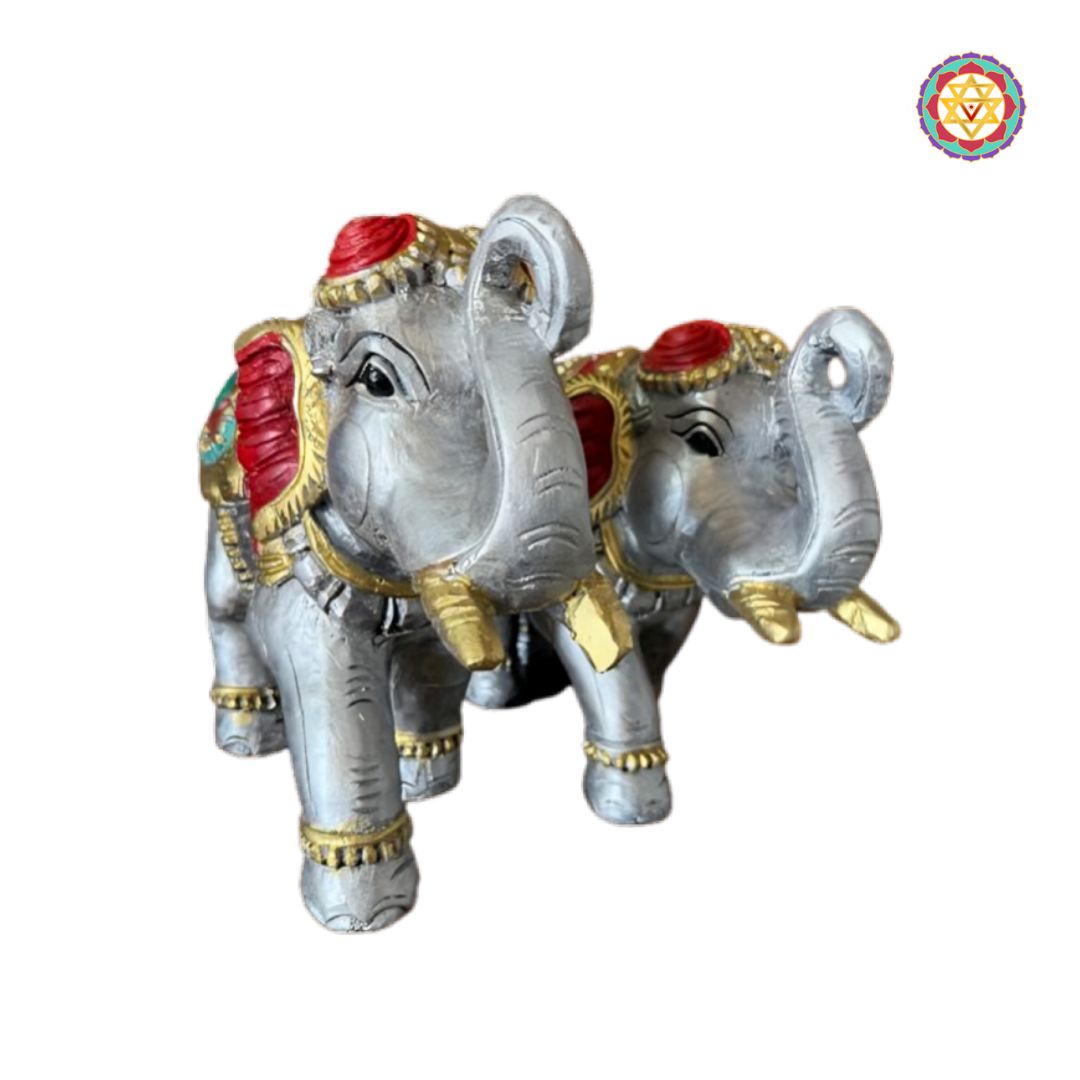 silver multicolour trunk up wooden elephant décor