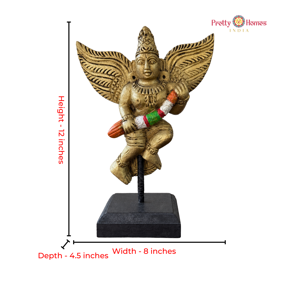 Woodcarved Gandharva with Garland
