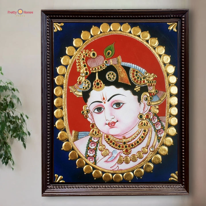 baby krishna god idol gold foil tanjore painting