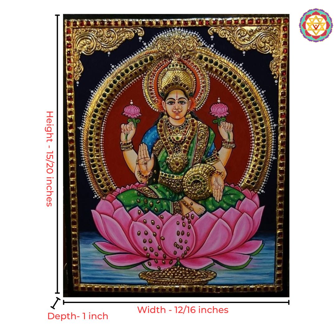 Tanjore painting of Dhan Lakshmi with 22 carat gold foil.