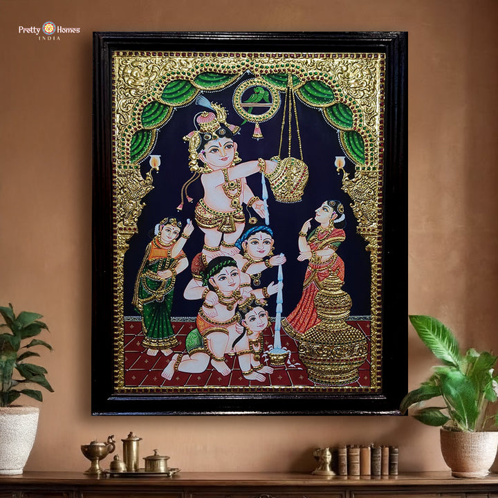 makhan chor krishna god idol gold foil tanjore painting